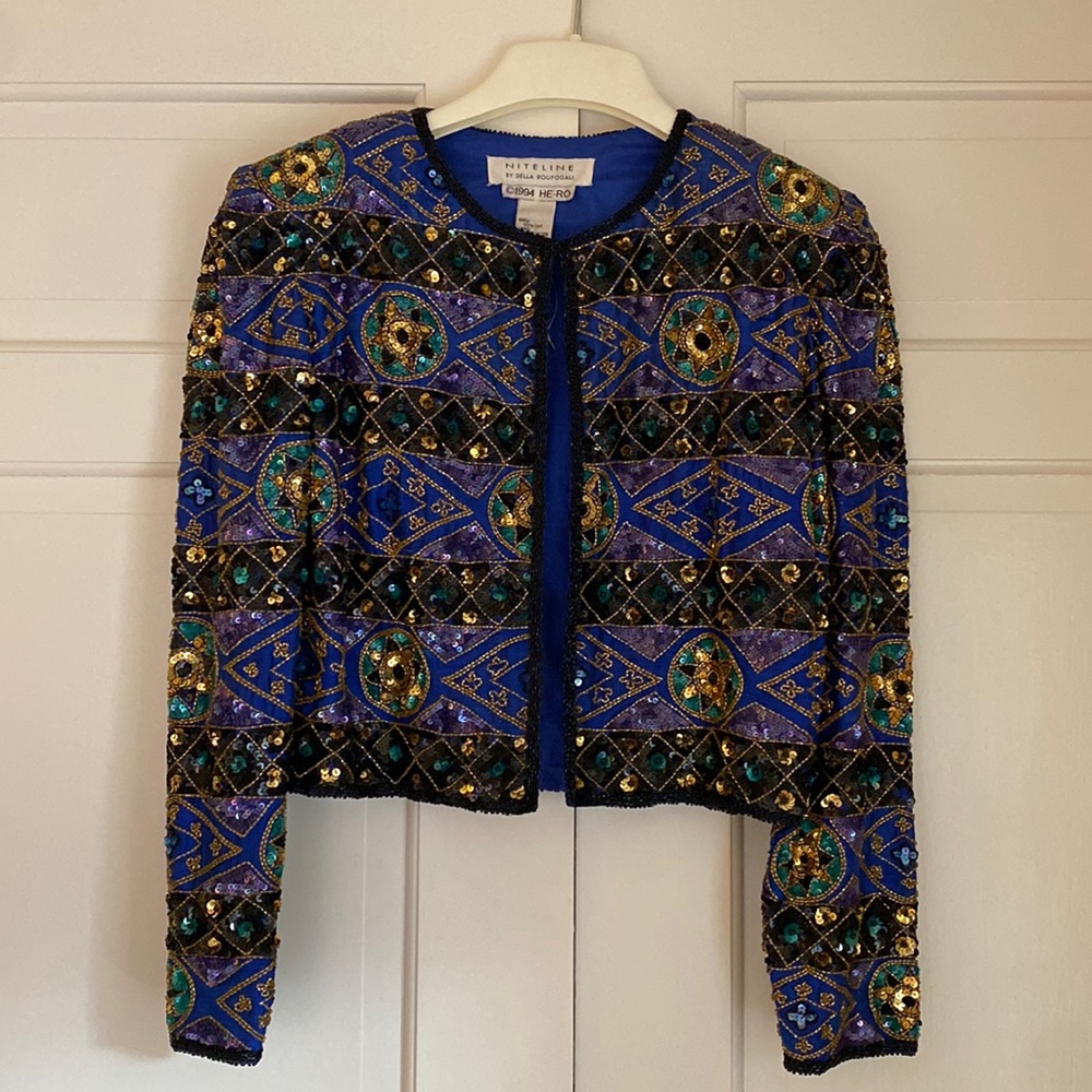 Niteline by Della Roufogali Vintage Sequin and Silk Cropped Jacket